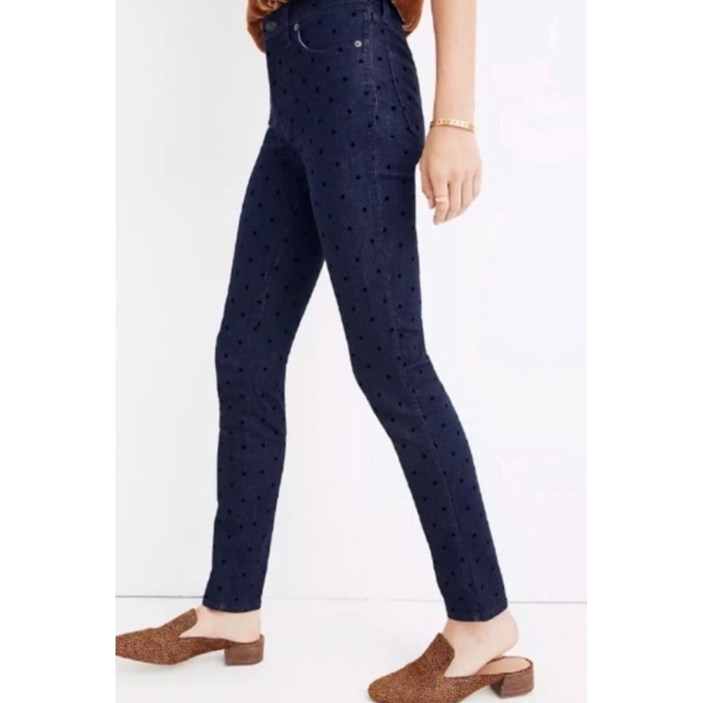 Madewell Blue Skinny Leg‎ Flocked Dot 9" High-Rise Jeans Size 29